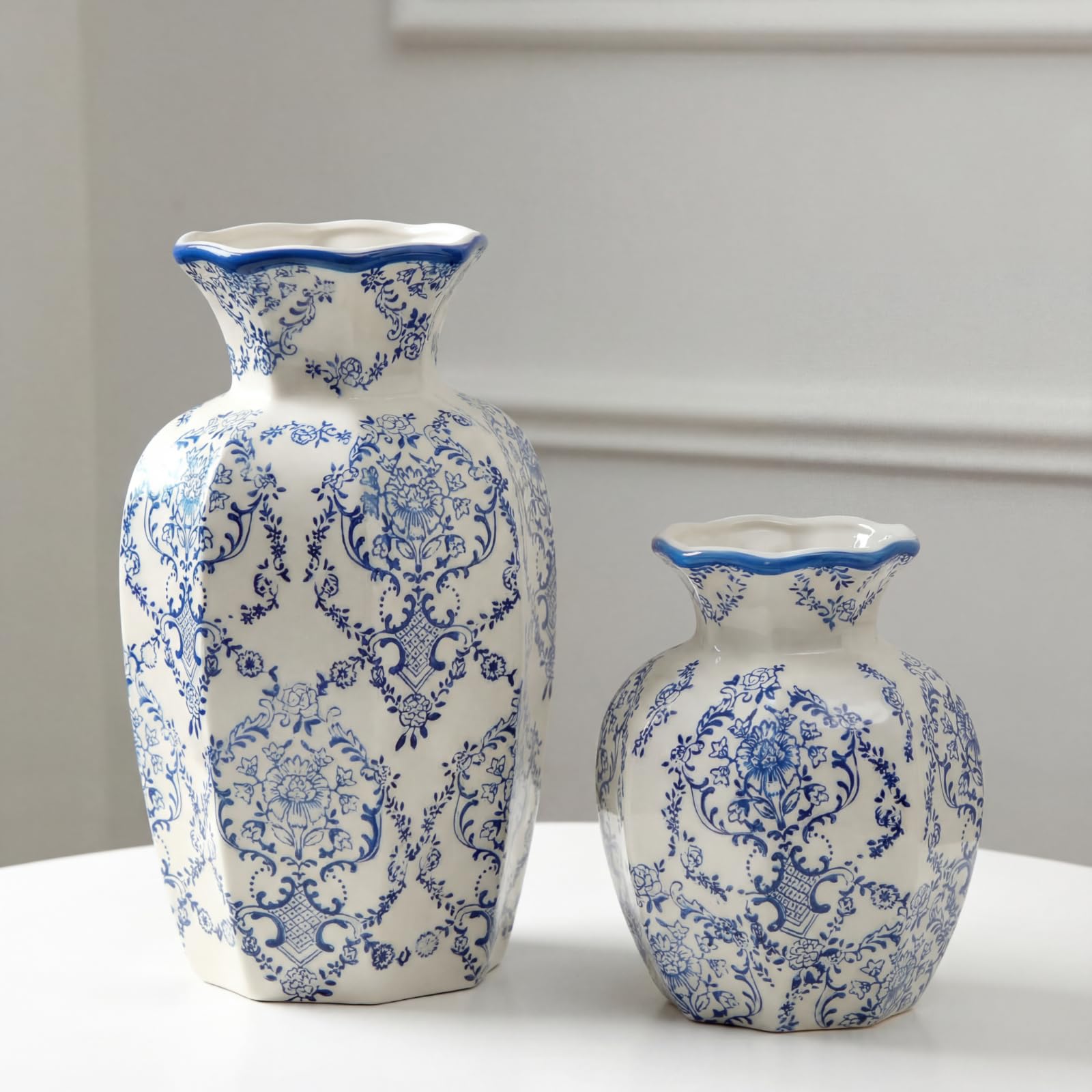 Amazon.com: 2 Pcs Blue and White Vintage Vase Chinoiserie Floral